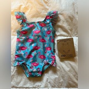 Zoochini baby ruffled one piece swimsuit flamingo print 6-12 months *NWT*
